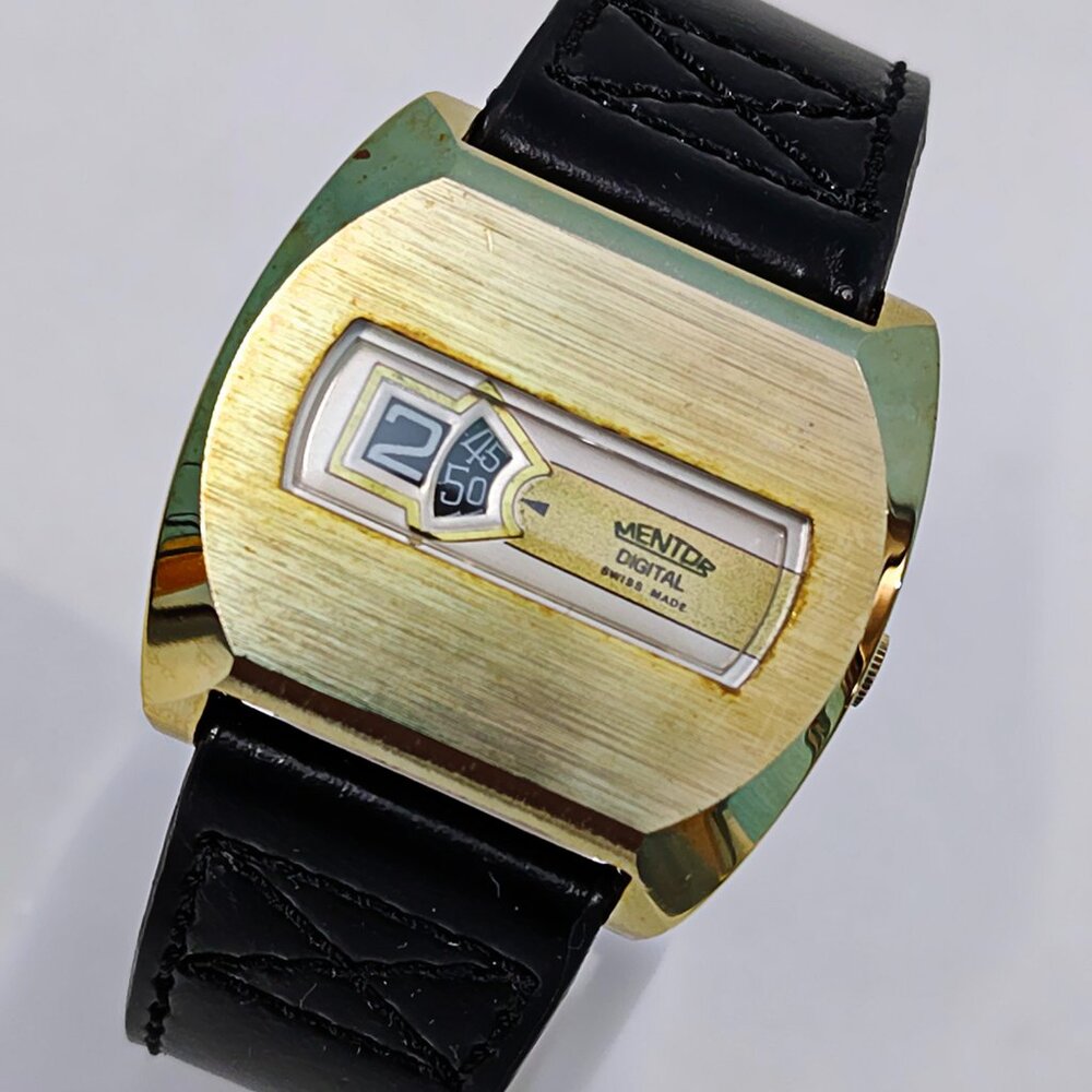 Vintage Mentor "Digital" Jump-Hour Swiss 1970's 1-Jewel 100% Genuine Wristwatch